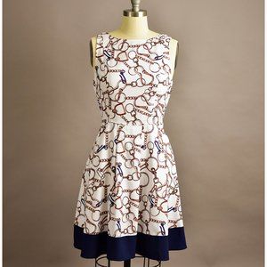 EUC Eshakti white & navy gold chain dress: M/8